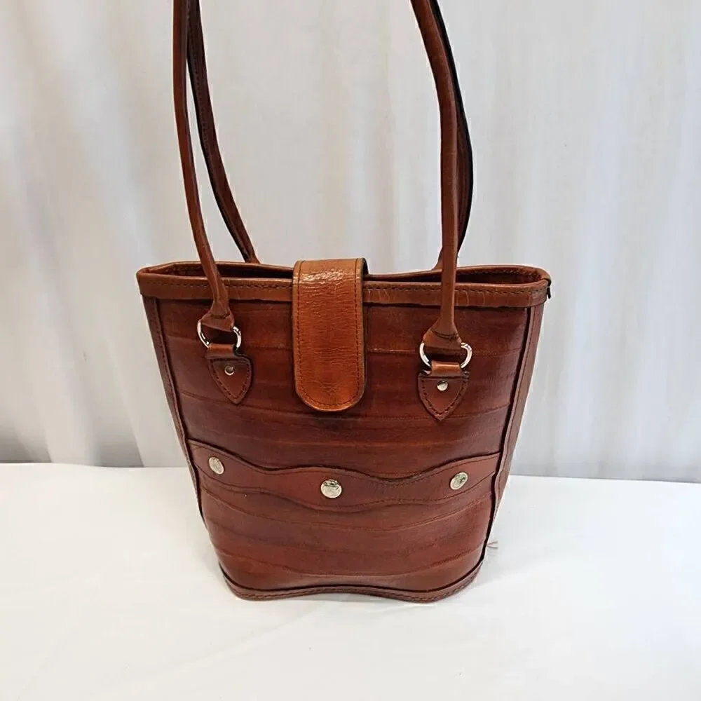 Vintage Brown Leather Bucket Western Shoulder Bag Artisan